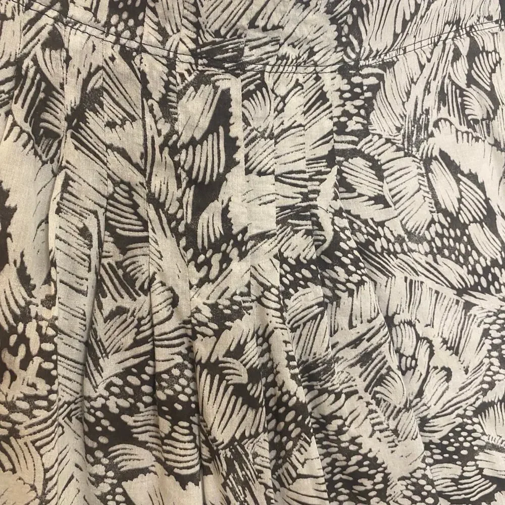 Eddie Bauer Cotton Floral Print A-Line Skirt Lightweight Brown White Size 6 90's